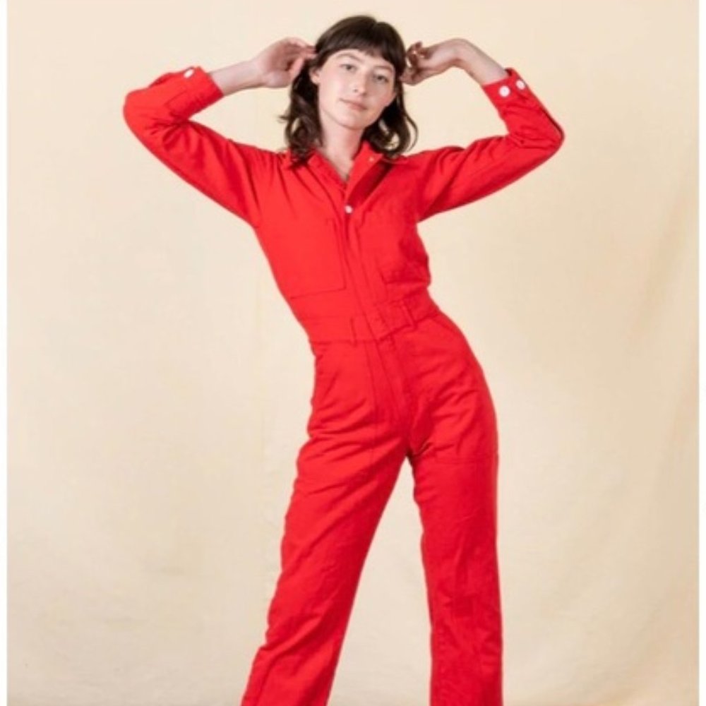 Mustang Red Big Bud Press Long Sleeve Jumpsuit